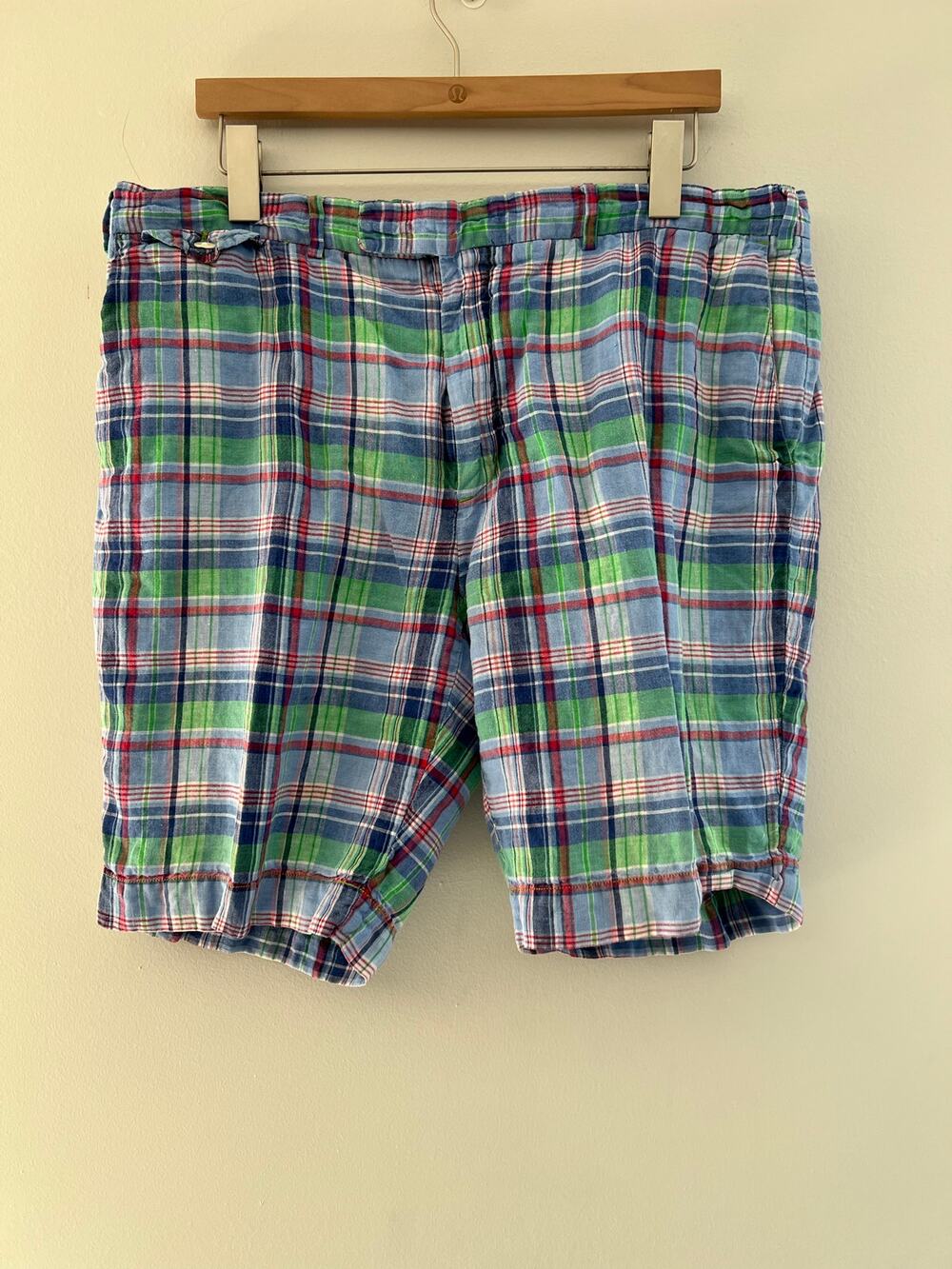Vintage Polo Ralph Plaid Linen Shorts Classic Fit Flat Front Size 38 SG